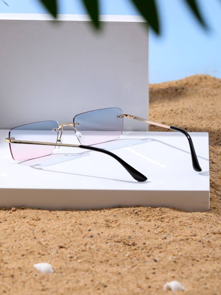 Rectangle rimless lens glasses