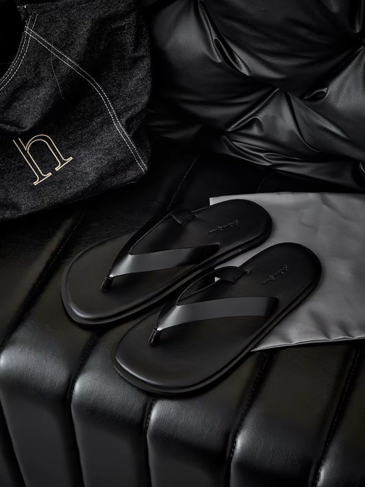 Leather flip flop slippers
