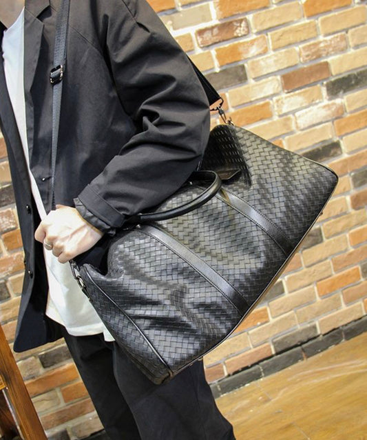 Woven leather mini duffel bag