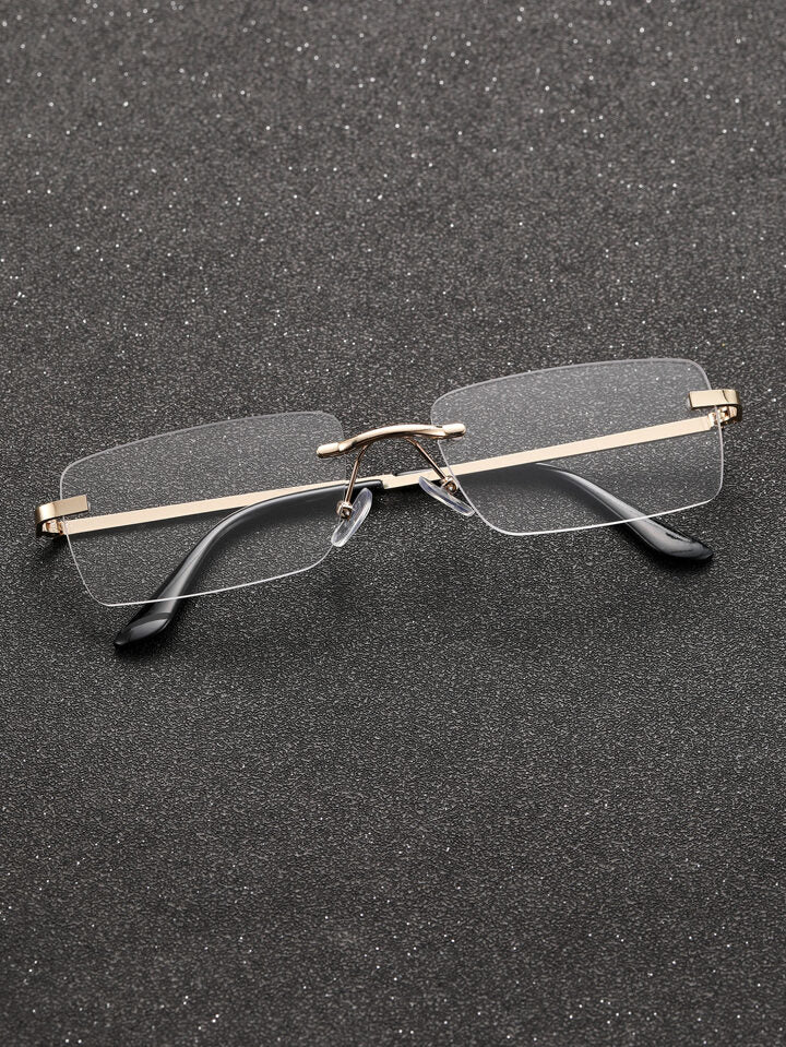 Rectangle rimless lens glasses