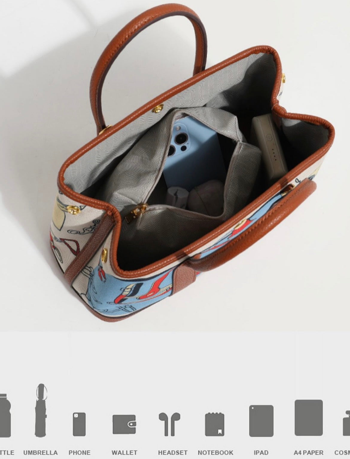 Leather lining graffiti bag
