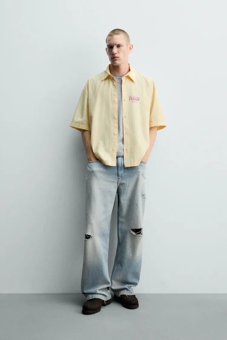 Zara stripe boxy print shirt in yellow