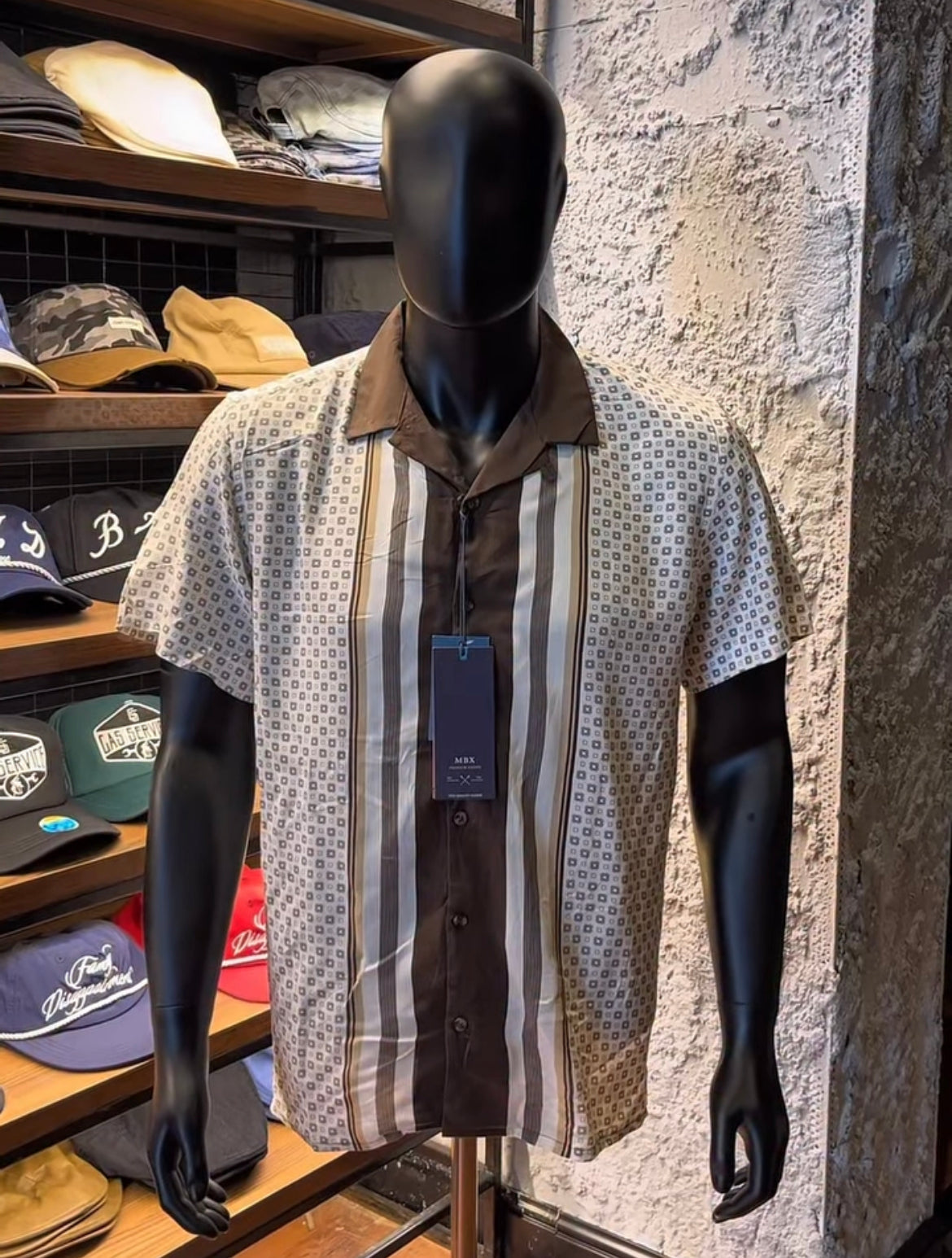 Mbx brown stripe revere shirt