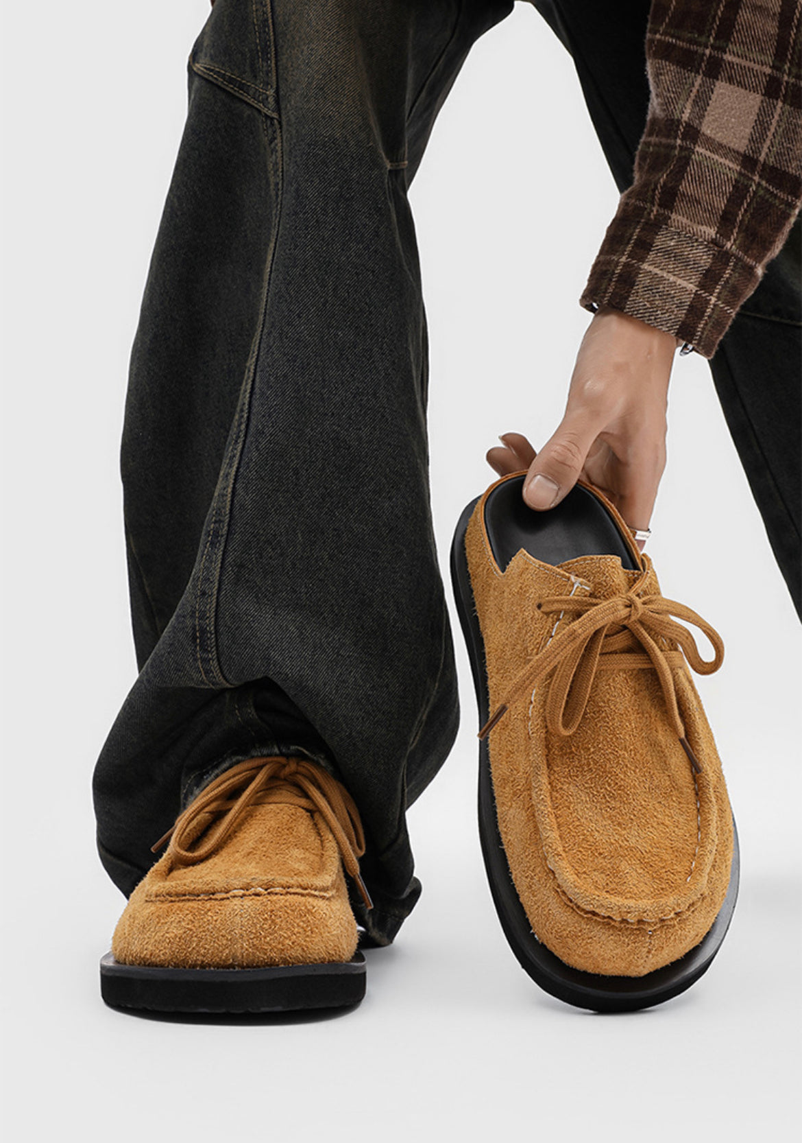 Laced brown suede mule