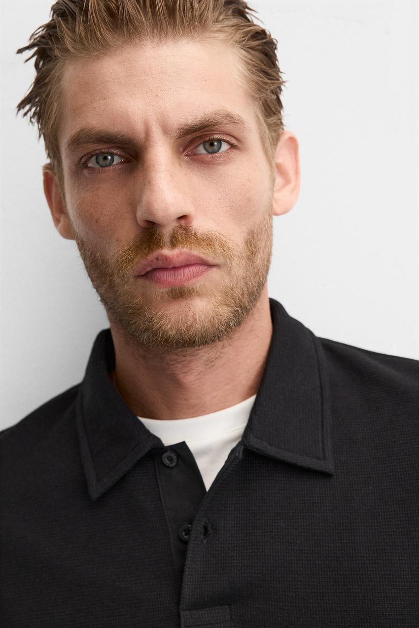 Zara Lapel collar textured polo shirt