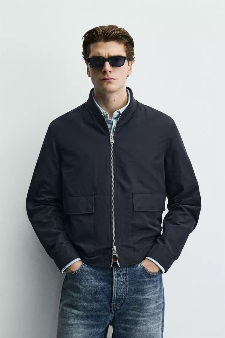 Zara water repellent technical jacket in navy