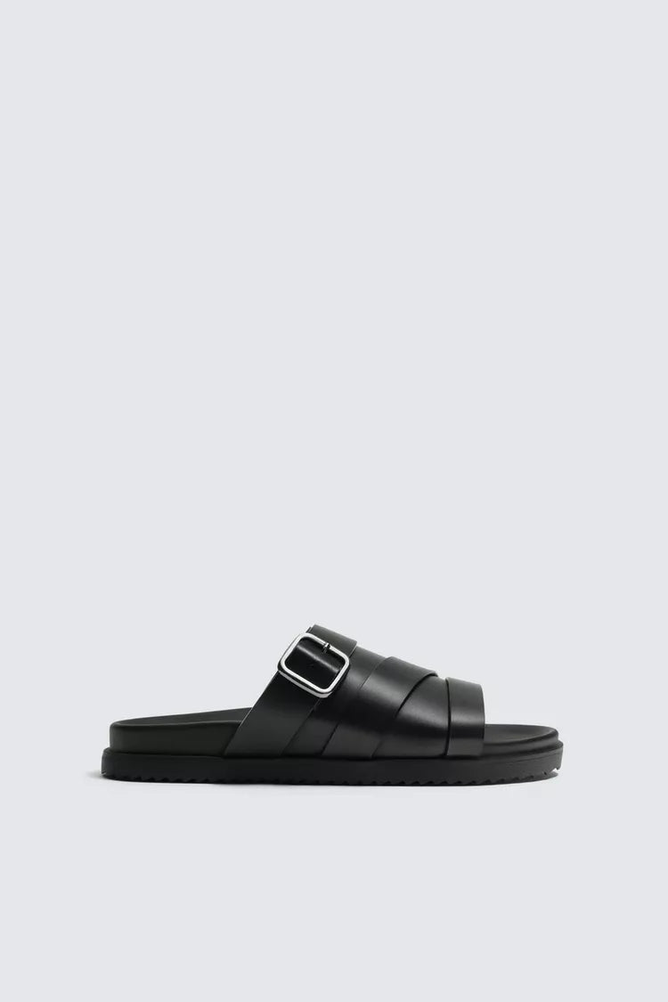 Zara black BUCKLED SANDALS