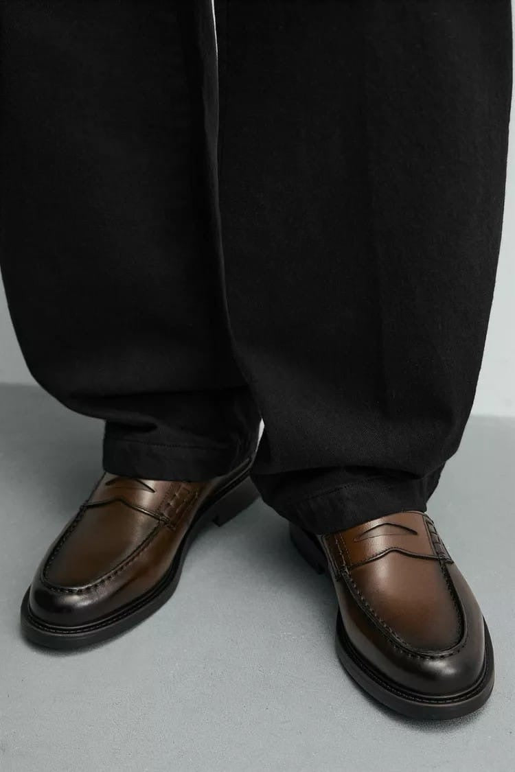 Zara coffee penny loafers