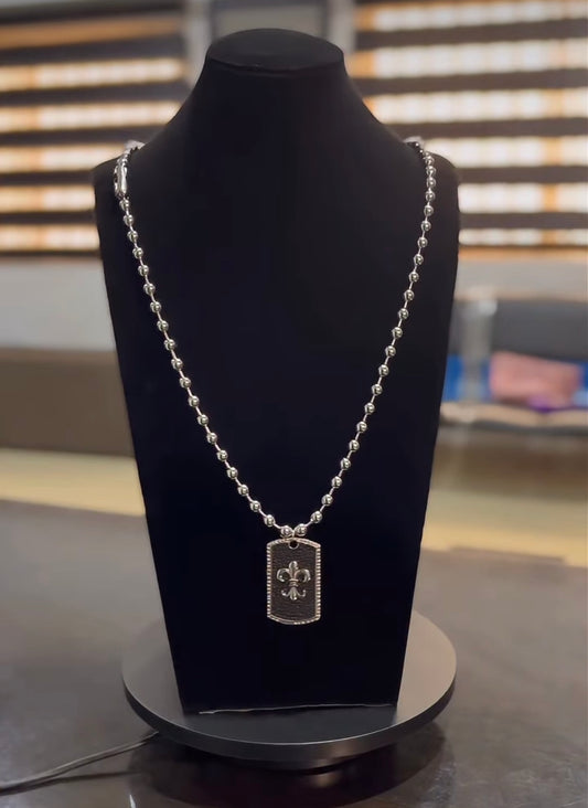 Tag steel beaded necklace
