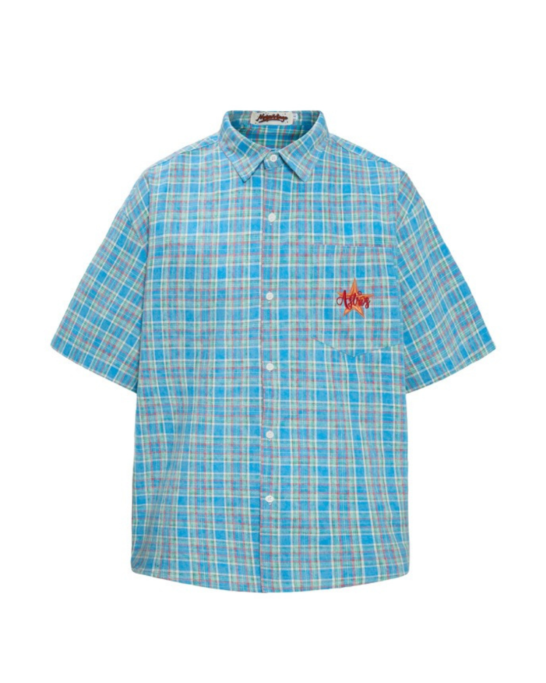 Blue plaid embroidered shirt