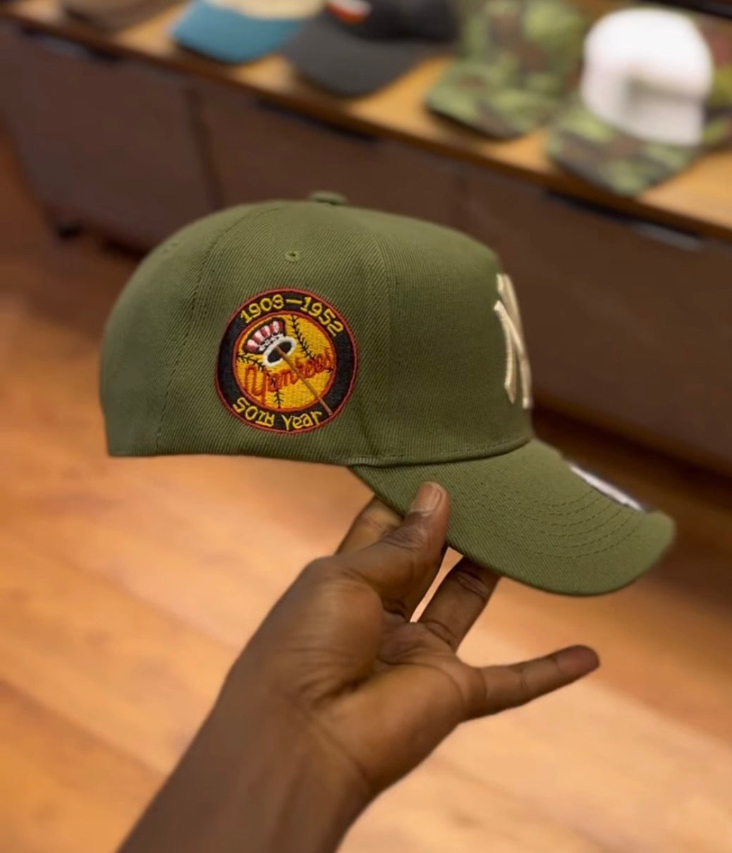 NY khaki green snapback cap