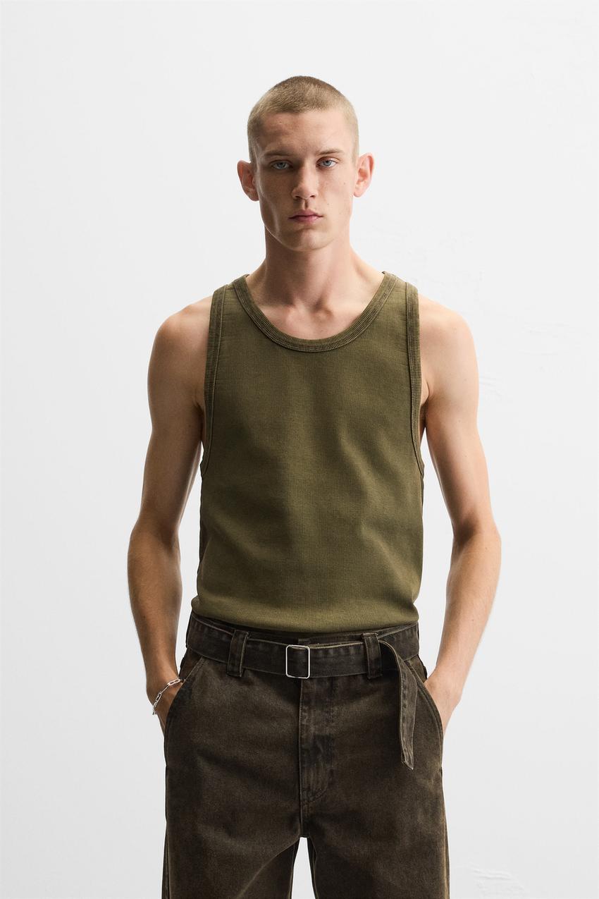 Zara ribbed tank top- limited edition in dark khaki