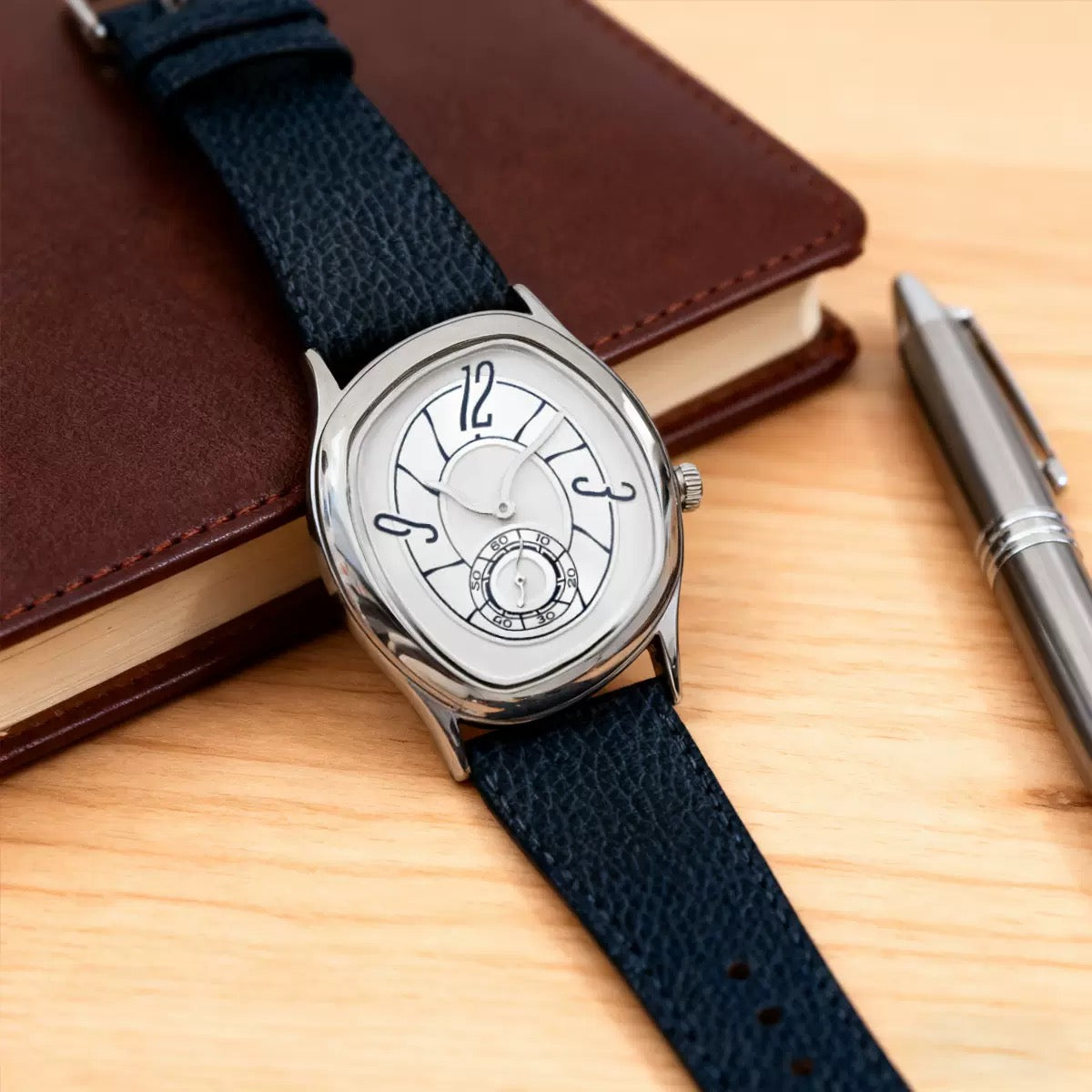 Melted hand blue leather watch