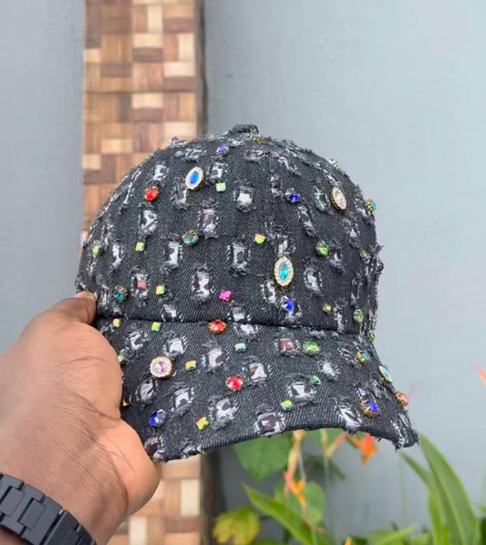 Rhinestone distressed denim hat
