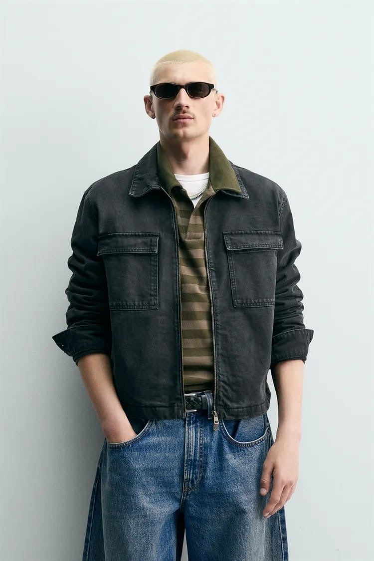 Zara washed denim dnwr work jacket