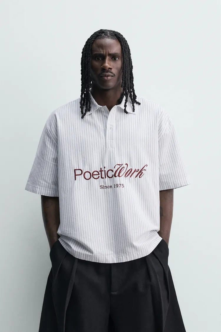 Zara stripe embroidered shirt