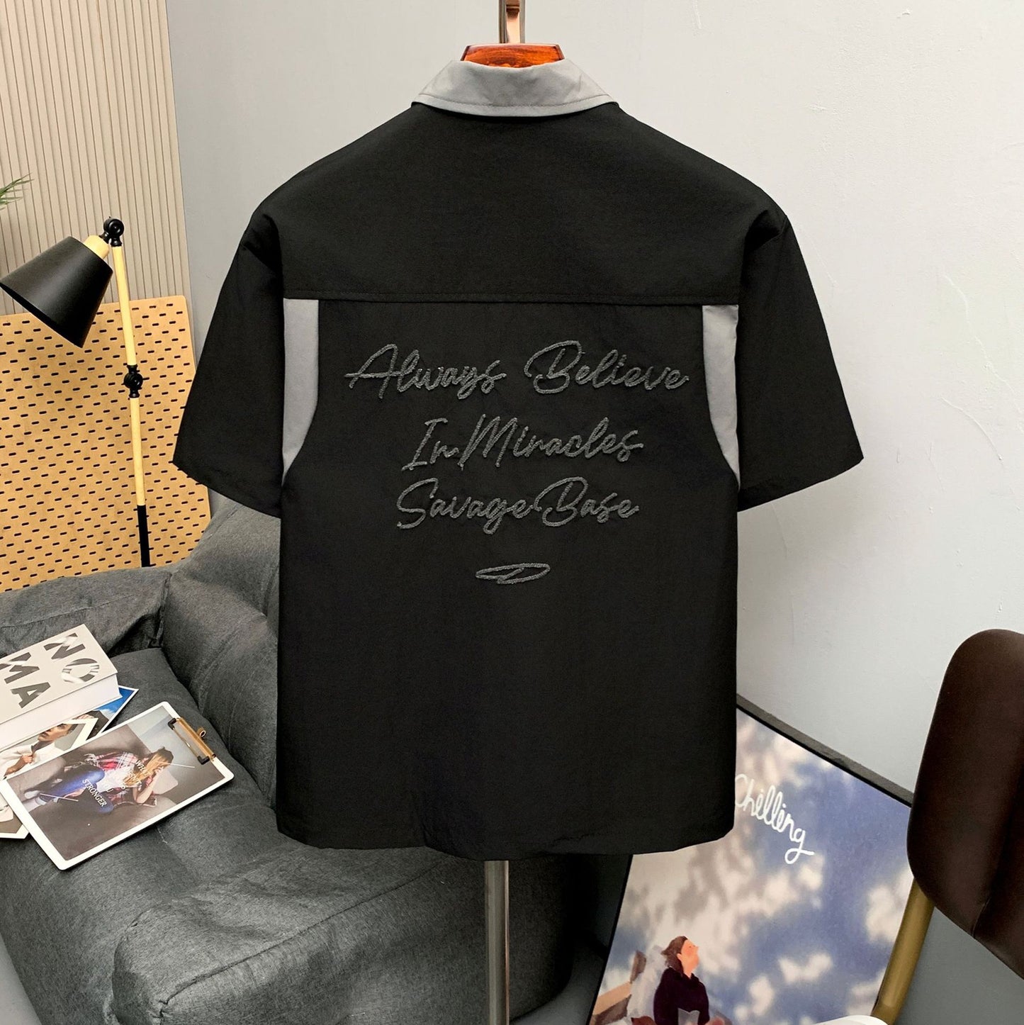 Embroidered bowling shirt