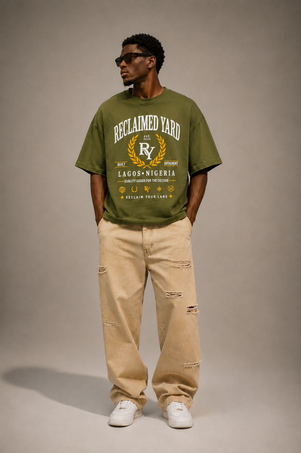 Reclaimed Yard reclaim your lane olive green t shirt