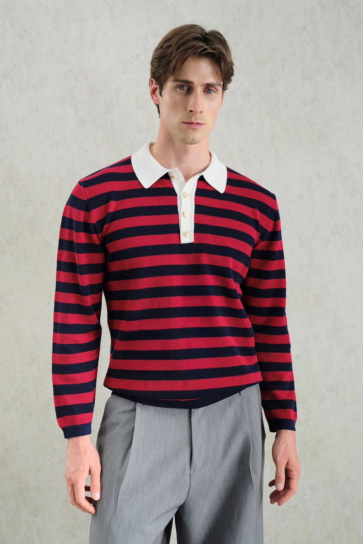 Giesto red/navy striped polo shirt