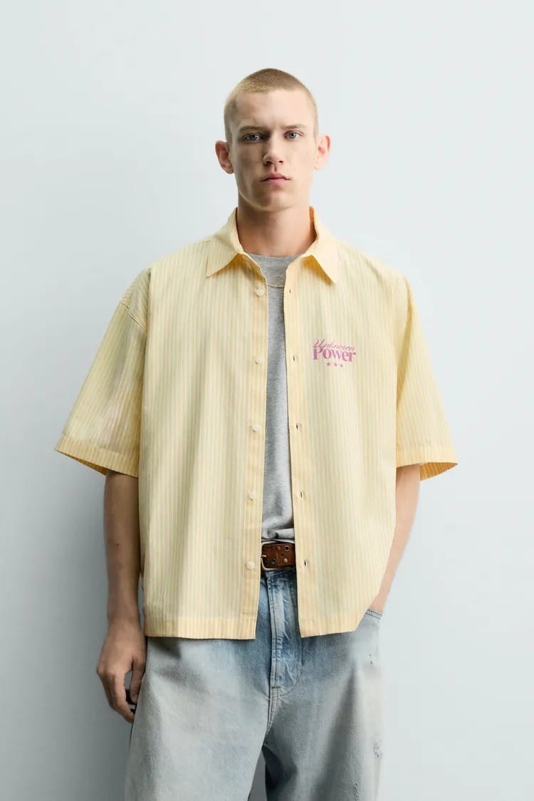 Zara stripe boxy print shirt in yellow