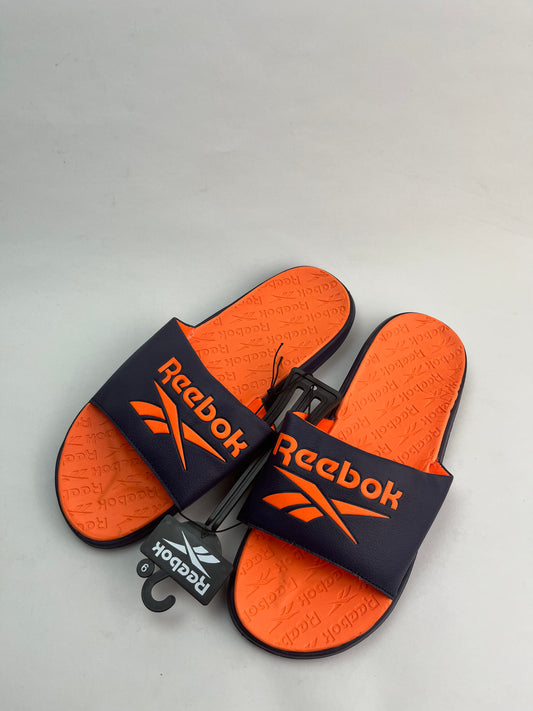 Reebok dual density slider in neon orange and navy blue