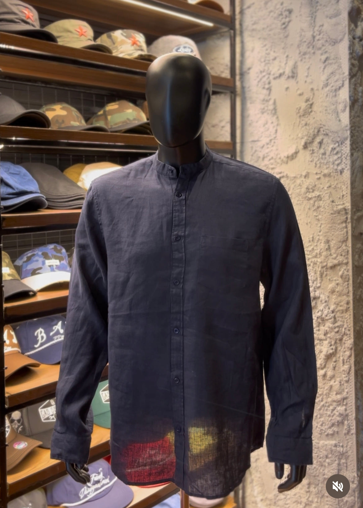 Reo linen band collar shirt