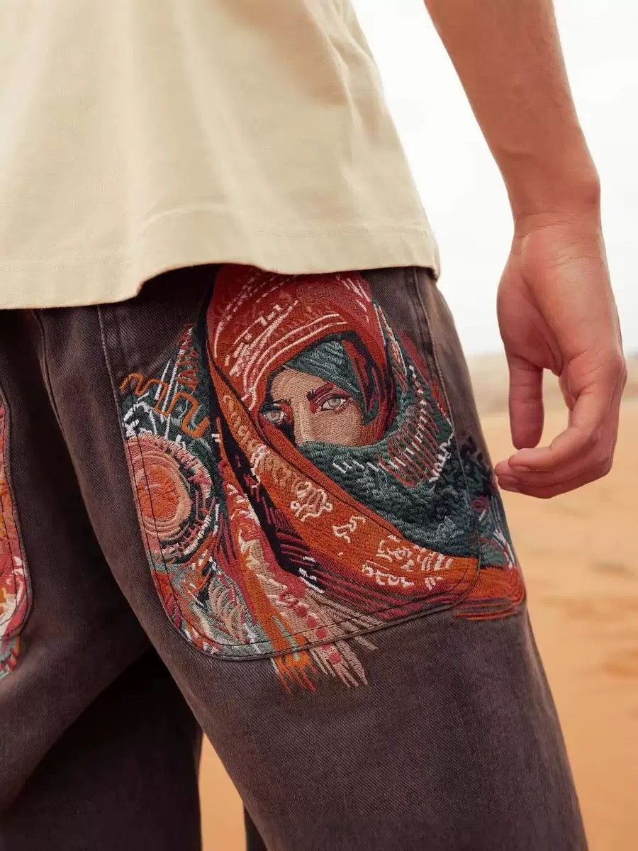 Embroidered pocket denim jort