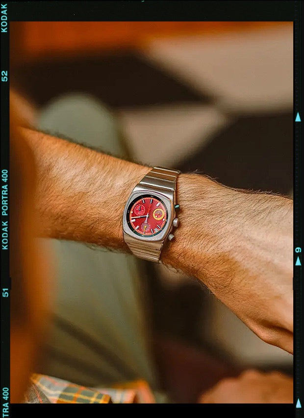 Square chronograph chain watch