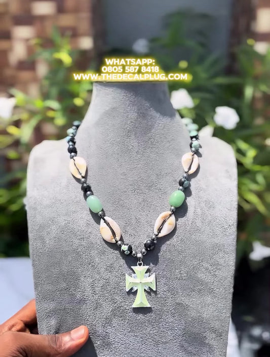Cowrie crucifix stoned necklace
