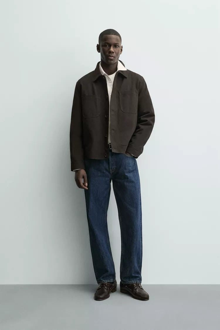 Zara puff work jacket in coffee brown