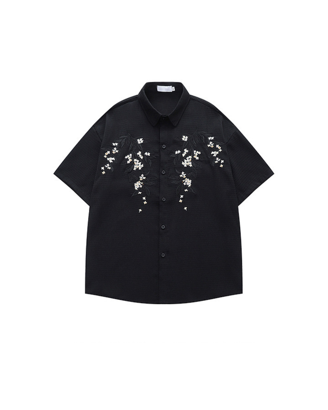 Flower Embroidered waffle button shirt