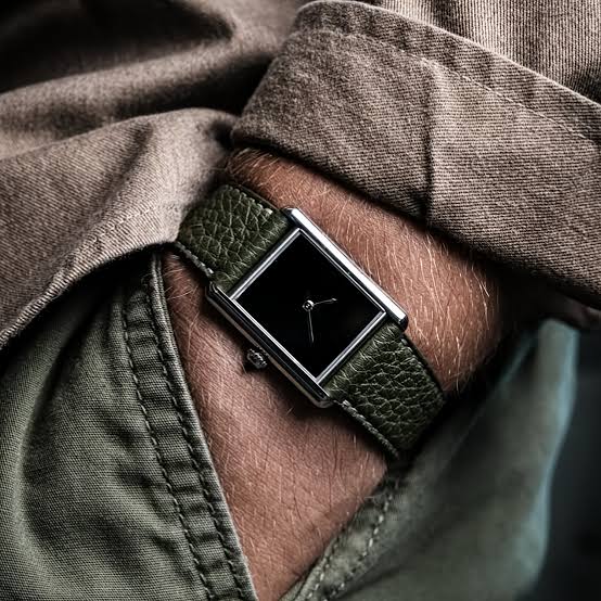 Green leather tank watch