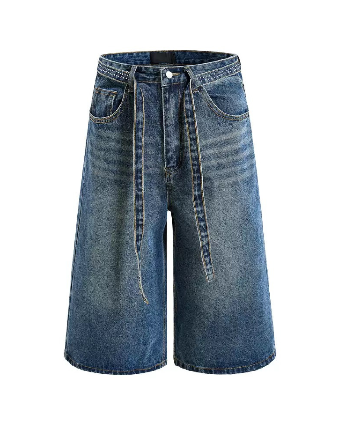Rhinestone belt denim jort