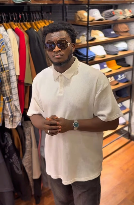 Boohoo waffle polo in white