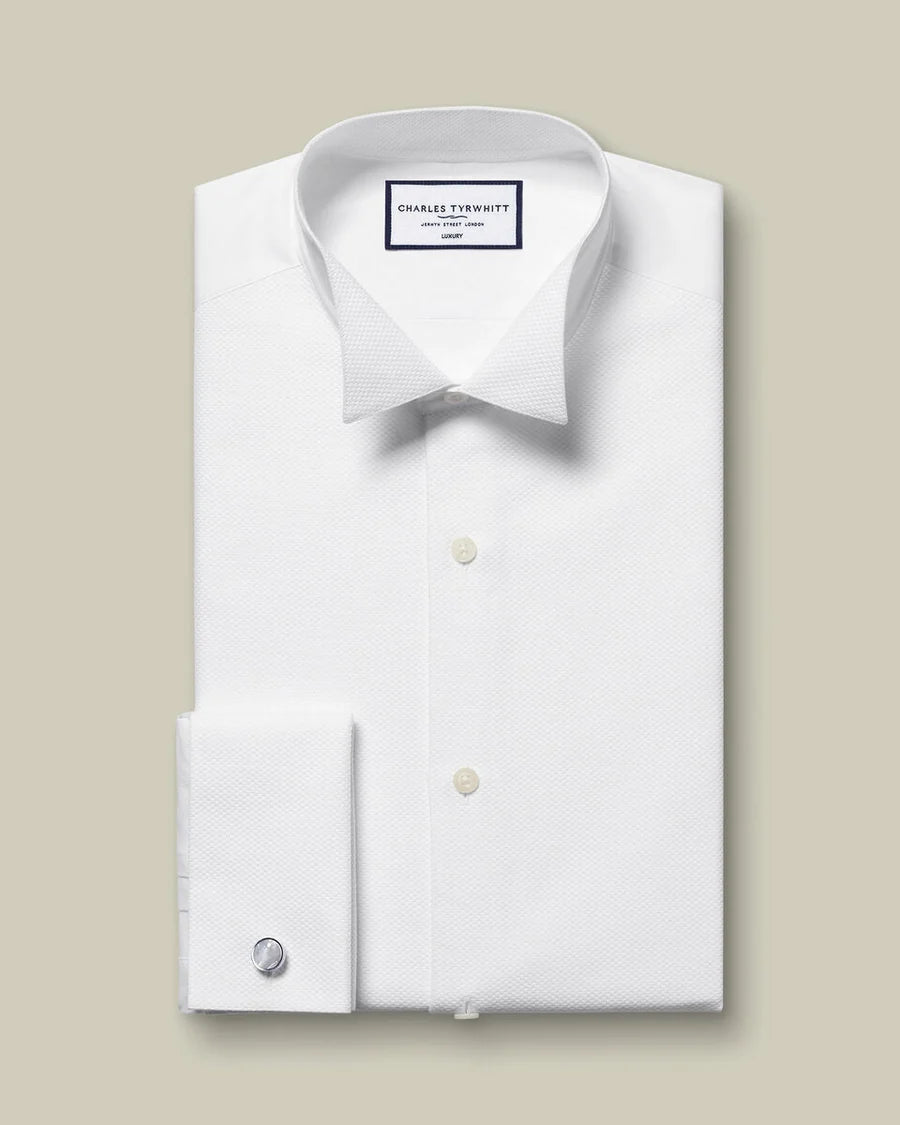 Bib Front Wing Collar Evening Shirt - White