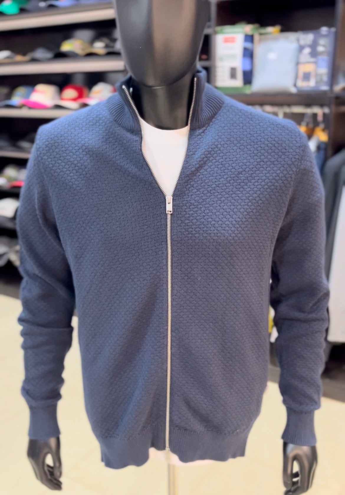 Selected homes knit zip sweater in blue