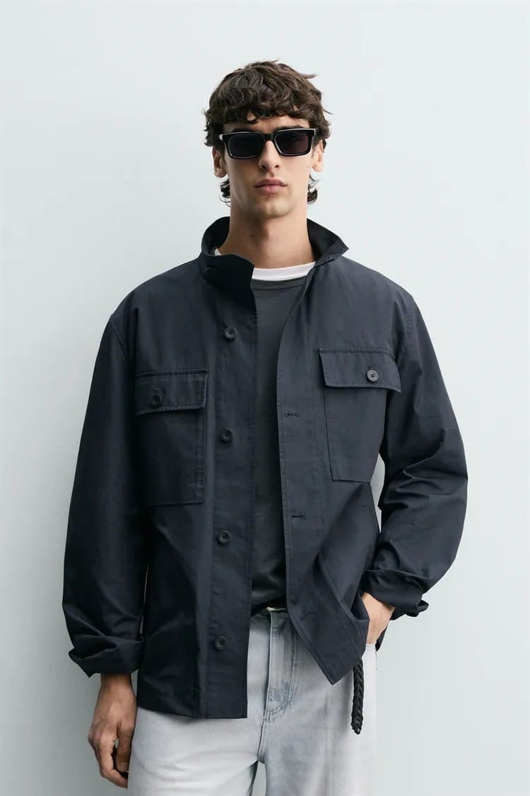 Zara navy blue utility work jacket