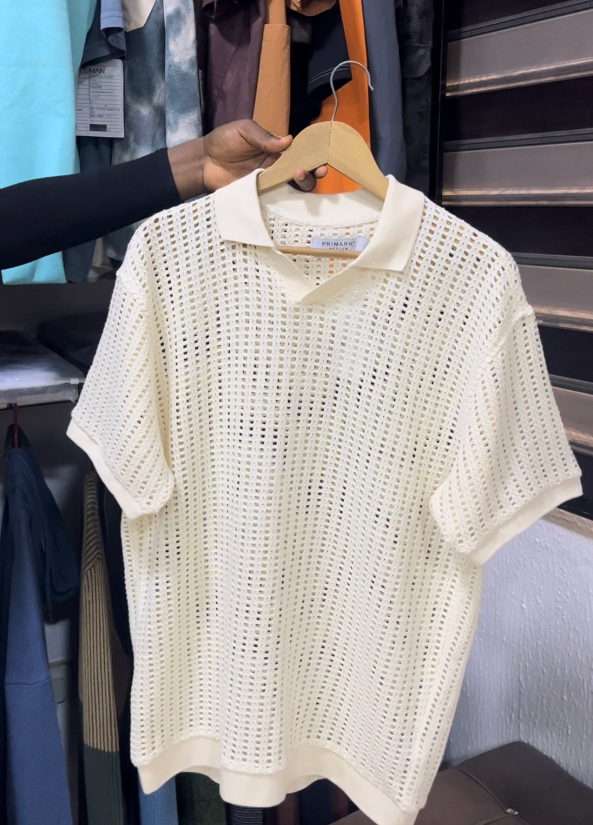 Primark open neck knot polo
Color: cream