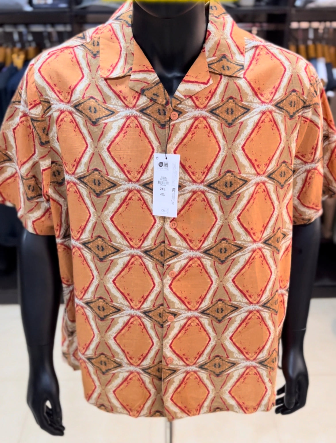 Primark orange patterned revere shirt