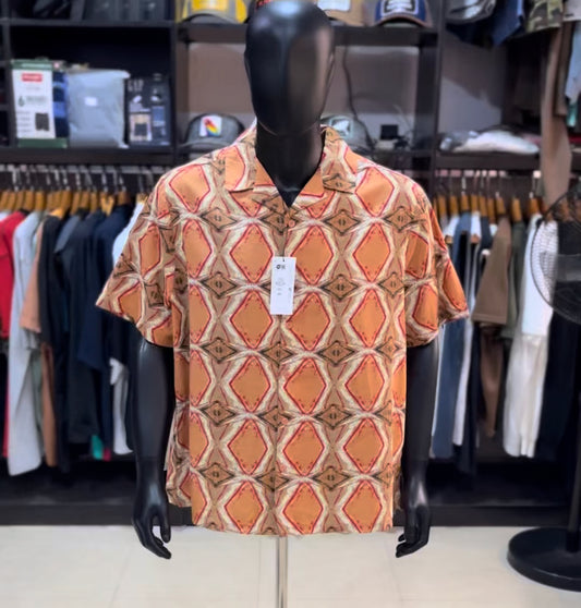Primark orange patterned revere shirt