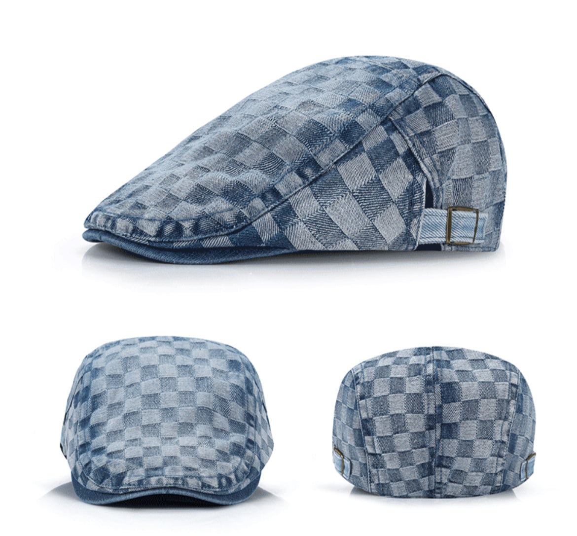 Denim patterned adjustable gatsby hat