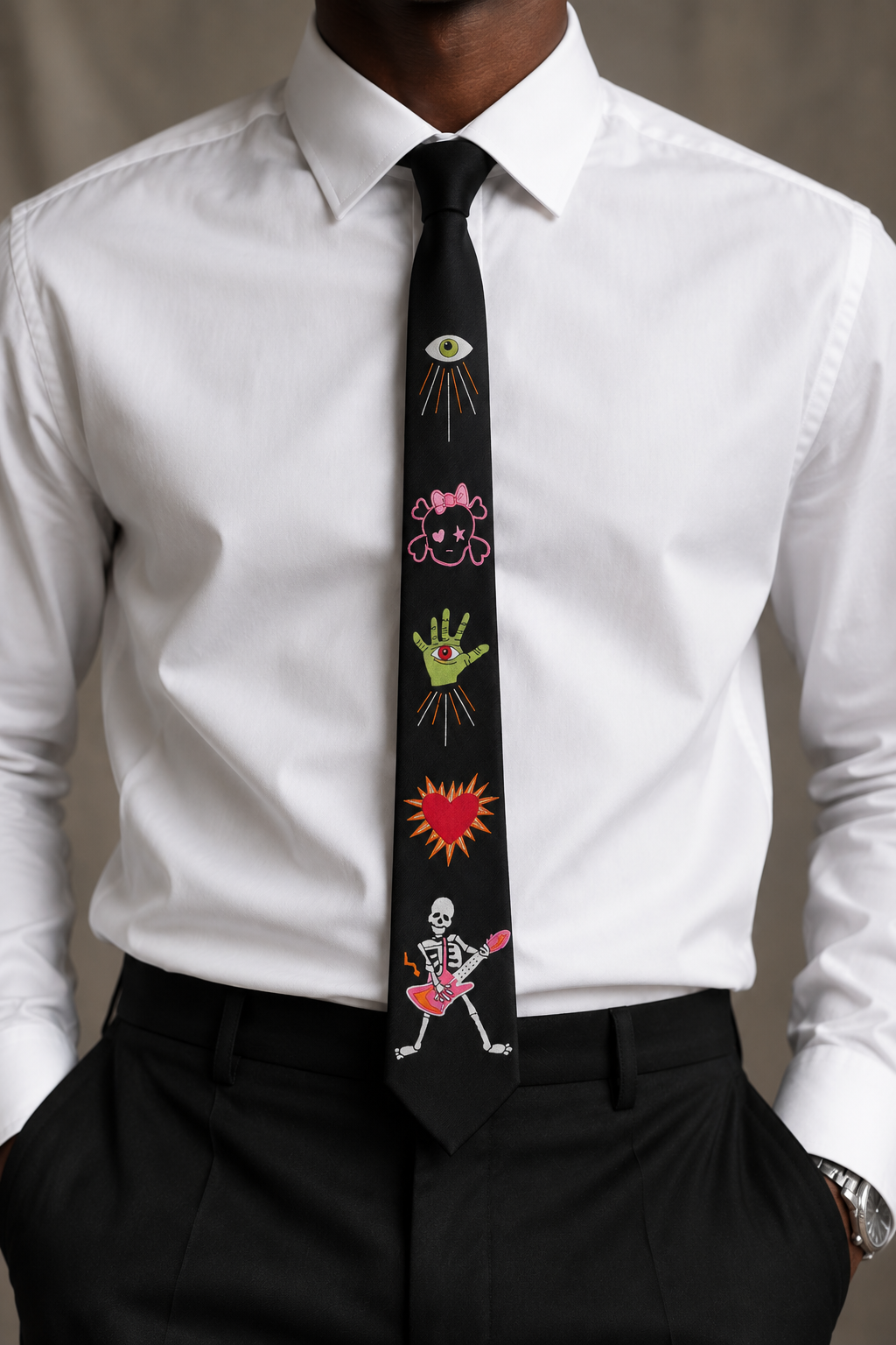 Embroidered goth tie