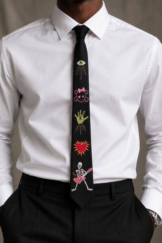 Embroidered goth tie