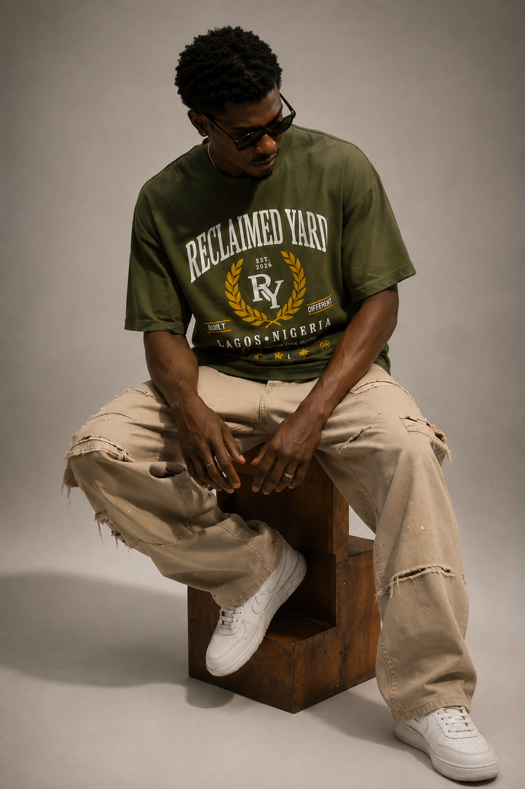 Reclaimed Yard reclaim your lane olive green t shirt