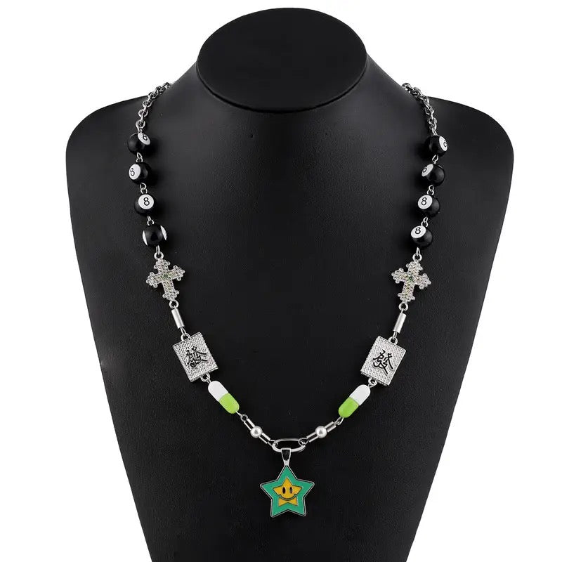 Rhinestone studded 8 ball necklace