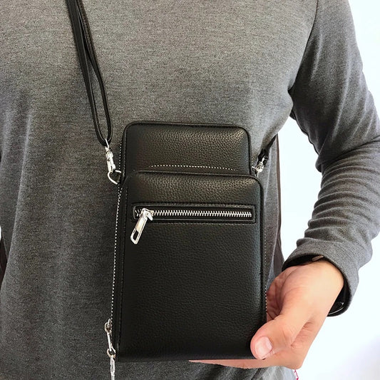 Leather side bag in black