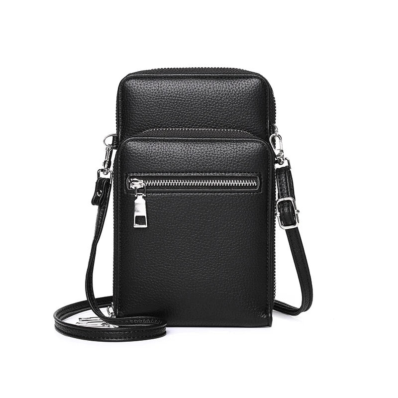 Leather side bag in black