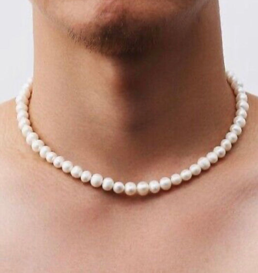 Pearl choker mens necklace