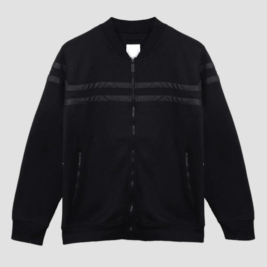 ZELIG MEN'S BLACK STRIPES STYLE BEST QUALITY FLEECE ZIPPER JACKET