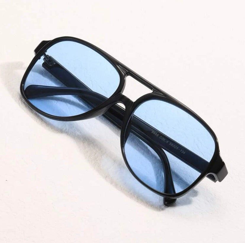 Blue lens aviator frame glasses